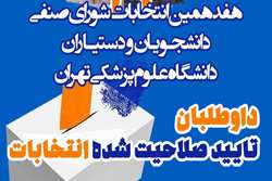 اعلام داوطلبان تایید صلاحیت شده انتخابات شورای صنفی دانشجویان و دستیاران دانشگاه علوم پزشکی تهران